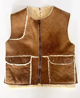 Vintage Genuine Sheepskin Shearling Leather Vest Size Large Men’s  Unisex 42” • $94.95