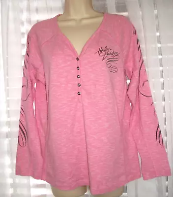 Harley Davidson Plus 1x Pink Soft Knit Pullover Long Slv Top~rhinestone Buttons~ • $32.50