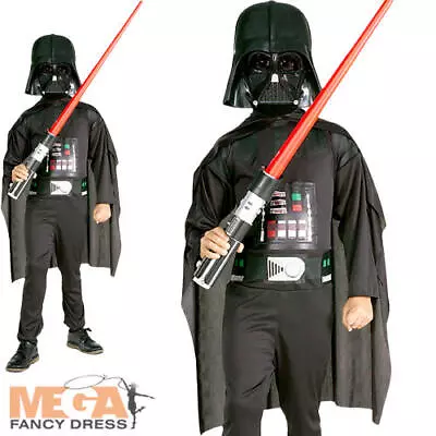 Darth Vader & Lightsaber Boys Fancy Dress Star Wars Villain Childs Kids Costume • £20.99
