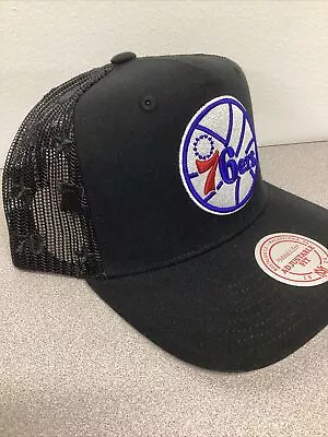 Philadelphia 76ers Mitchell & Ness Black Mesh Trucker Adjustable Snapback Hat • $20.60