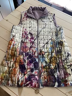 Womens Ubu Reversible Long Puffer Vest Art Paint Colorful Size XL • $40