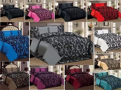 Duvet Quilt 4PCS Piece Cover Bedding Damask Flock Complete Set All Flock Colour • £31.99