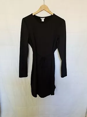 H&M Mama Maternity Women Dress M Solid Black Slit On Sides Tie Stretch Pullover • $12.49