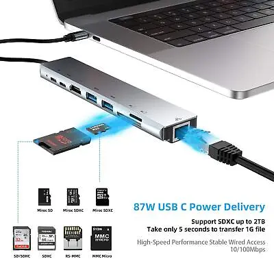 £17.99 • Buy 8-IN-1 Macbook Air IPad Pro Laptop USB Type C Dock Station Adapter HDMI PD LAN