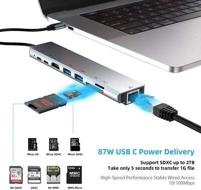 £17.99 • Buy 8-IN-1 Macbook Air IPad Pro Laptop USB Type C Dock Station Adapter HDMI PD LAN