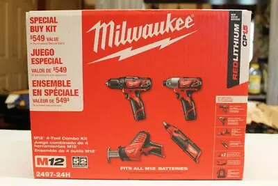 Milwaukee 2497-24H 12V Cordless 4-Tool Combo Kit W/ 2 Batteries & Charger NEW ~ • $194.95