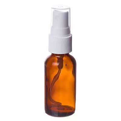  1 Amber 2oz Boston Round Glass Bottle White Spray Fine Ribbed Mist Sprayer 60ml • $4.68