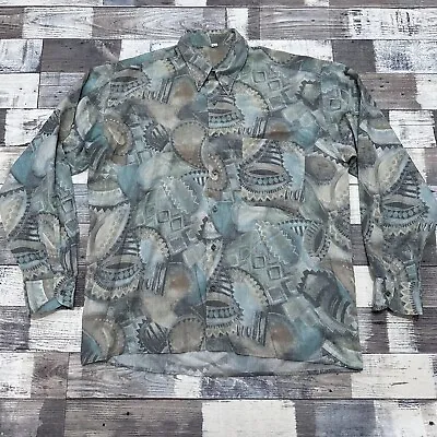 Boho Abstract Crazy Print Vintage Lightweight Summer Long Sleeve Shirt Men's M/L • £9.95