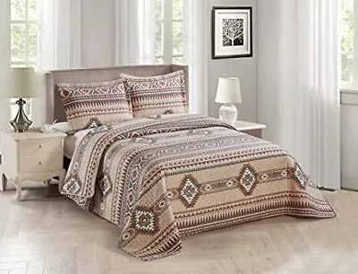 Rustic Southwest Quilted Western Bedspread Bedding Set In Brown Beige Taupe A... • $65.99