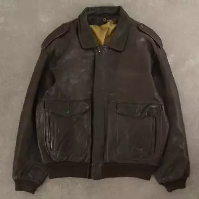 Vintage 80s G-2 Leather Bomber Jacket XL Made In Taiwan R.o.c Men's Brown • $149.35