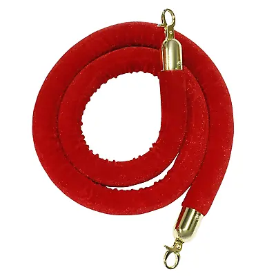 Red Velvet Stanchion Rope With Polished Gold Hooks 5 Feet Velvet Ropes For • $16.08