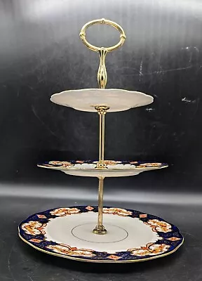 Vintage Royal Albert Heirloom 3 Tiered Cake Dessert Stand Plate Imari 14.5  • $119.99