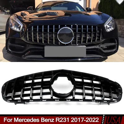 GT Front Racing Grille Gloss Black Fit Mercedes Benz R231 SL450 SL500 2017-2022 • $147.98