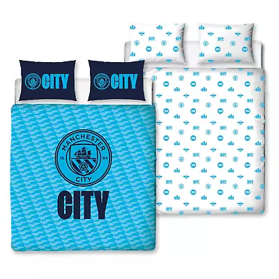 Manchester City FC Double Duvet Cover Set Club Crest Reversible Bedding Football • £39.99