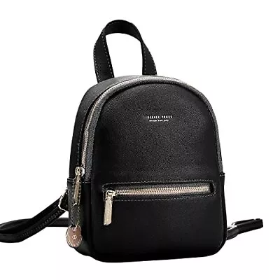 Mini Backpack Purse For Women Small Size Leather A-bright Black Pure Color • $40.49