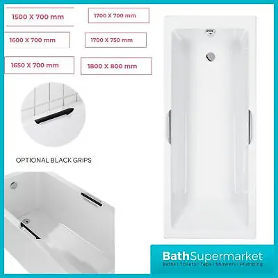 Twin Grip Handle Modern Bathroom Bath Tub CHROME-BLACK Grips Single Ended Sizes  • £375