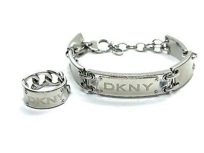 £50 • Buy Stylish Gent's Men Designer DKNY Stainless Steel Bracelet & Ring Set Size Q