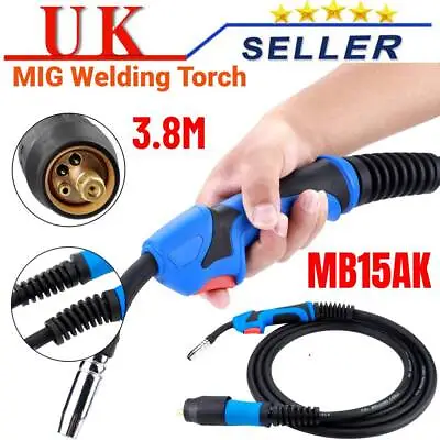 High Quality MIG Gas Welding Torch MB15AK Euro Standard Fitting Connector 3.8m • £29.89