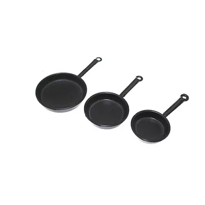 3 Dollhouse Miniature Metal Frying Pans Cooking Pot Set Kitchen Accessory 1:12 • $3.17
