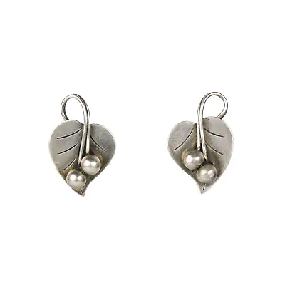 Vintage Sterling Silver Alphonse La Paglia For George Jensen USA Leaf Earrings • $125