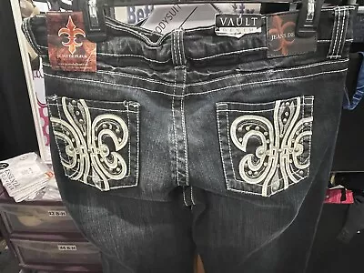 FLEUR DE LIS  Sz 30x33 Vault Denim MID-RISE BOOT CUT JEANS Leather Accents NWT! • $49.99