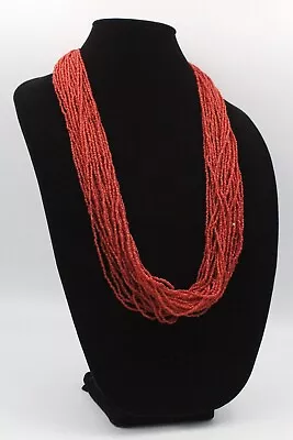 Vintage 30 Multi Strand Coral Bead Torsade Necklace • $39