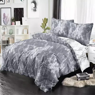 $59 • Buy Single/KS/Double/Queen/King/SK Soft Quilt/Duvet Cover Pillowcase Set-Grey Marble