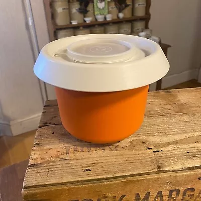 Vintage Orange Tupperware Large Mixing Plastic Bowl – Hole In Lid – Salad? – • £9.99