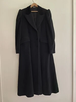 £366.88 • Buy Laura Ashley Black Wool Full Length Victorian Riding Coat Velvet Trim Sz 12