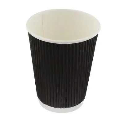 25x Disposable Hot Cups 16oz Black Single Wall Insulated Ripple Paper Coffee Cup • £7.25