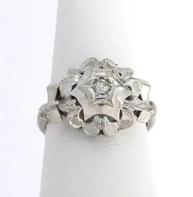 Art Deco 18K White Gold 750 Italy Genuine Diamond Mine Cut Ring Sz6 Snowflake • $712.50