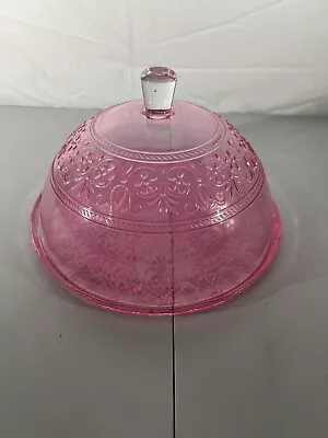 Vtg Iridescent Glass Cake Plate With Dome Lid Pink Red Glaze Rare • $40