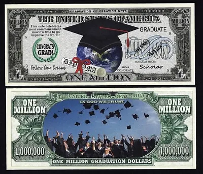 GRADUATION CELEBRATION WORLD MILLION DOLLAR BILL - Lot Of 10 BILLS  • $5.49