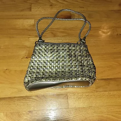 Marlo Handbags Two Tone Gold & Silver Purse Woven Handbag Double Straps EXC • $14.99