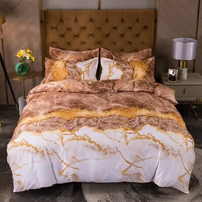 Marbling Bedding Set Luxury Duvet Cover King Queen Size Comforter Bed Sets • £102.08