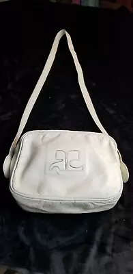 Vintage Courreges Iconic Shoulder Bag White Leather & Logo**needs New Lining • $95