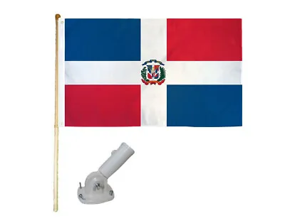 5' Wooden Flag Pole Kit W/ Nylon White Bracket 3x5 Dominican Republic Poly Flag • $23.88