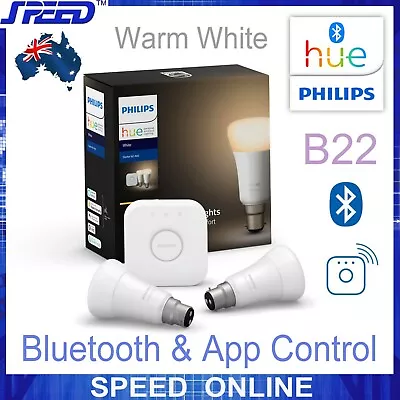 PHILIPS Hue White Starter Kit A60 Bluetooth & WiFi App - (2x B22 Bulbs + Bridge) • $119.50