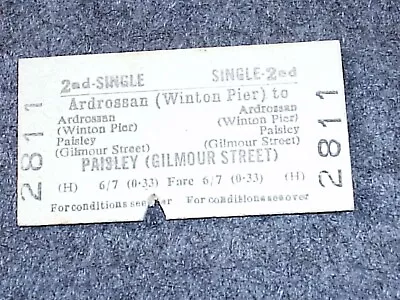 Railway. Ticket.  2nd Single. Ardrossan (Winton Pier)-Paisley (Gilmour Street) • £0.70