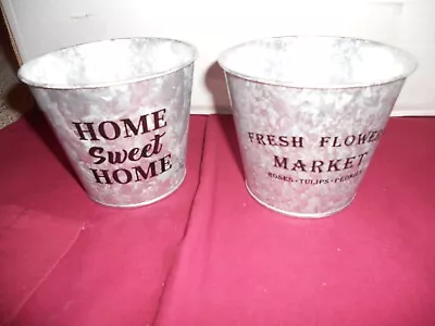 2 Pcs Galvanized  Bucket Planter Farmhouse Flower Pots Rustic • $7.99