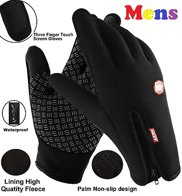 Touch Screen Gloves Men's Zipper Warm Thermal Windproof Motorcycle Riding Glove • £11.49