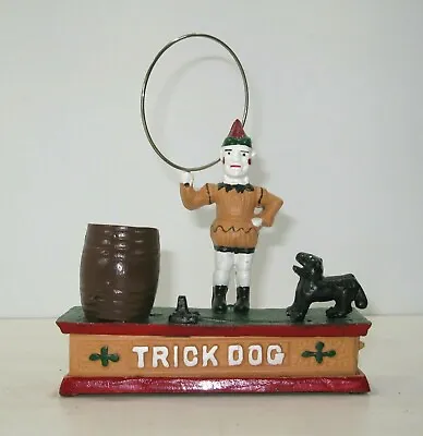 Vintage Trick Dog Cast Iron Metal Bank Mechanical Clown Jumping Dog • $22.95