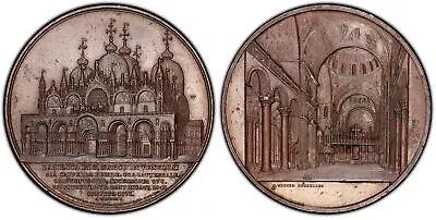 ITALY Basilica St Mark Venice (1850-55) Bronzed AE Medal PCGS SP62 Wiener 60mm • $709