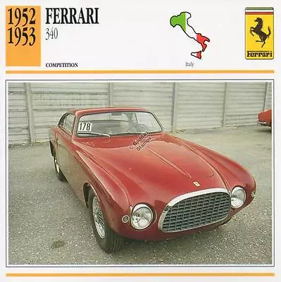 £1.99 • Buy 1952-1953 FERRARI 340 Racing Classic Car Photo/Info Maxi Card