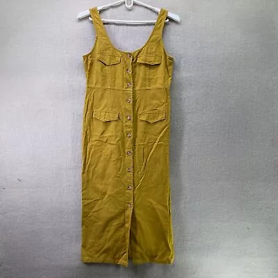 $17.95 • Buy Asos Womens Dress Size 16 Yellow Denim Midi Shift Sleeveless Scoop Neck Button