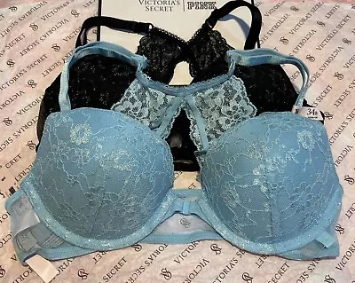 Victoria's Secret Sexy T-Shirt Push-Up Shimmer Lace Racerback Bra Front Close NW • $23.99
