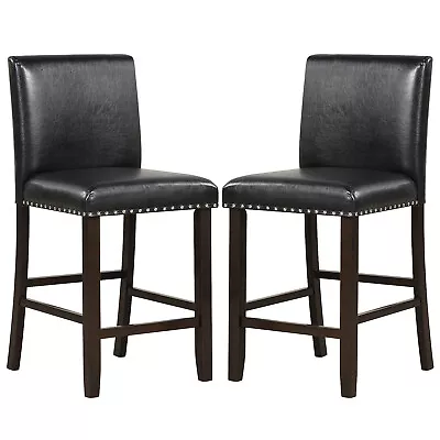 Set Of 2 Upholstered Bar Stools Counter Height Mid-Back Accent Bar Chair Black • $139.99