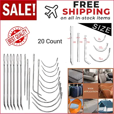 20 Leather Sewing Needles Heavy Duty Kit Curved Sack Hand Upholstery Canvas Rugs • $9.99