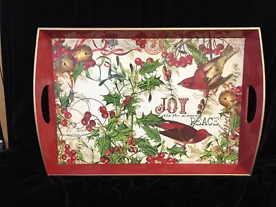 Michel Design Works Decoupage Wooden Tray - Christmastime  Birds Red Berry’s • $28.99