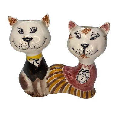 CATS KITTENS Italian Bud Vase  Mr And Mrs Vintage Hand Painted Italy MCM Retro • $19